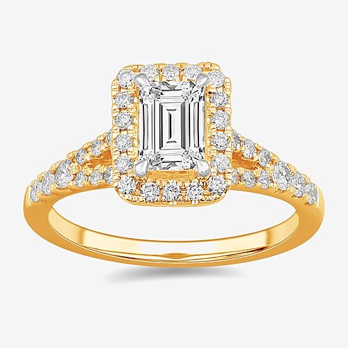 Signature By Modern Bride (G-H / Si1-Si2) Womens 1 3/8 CT. T.W. Lab Grown White Diamond 14K Gold Emerald Side Stone Engagement Ring, 9, Yellow
