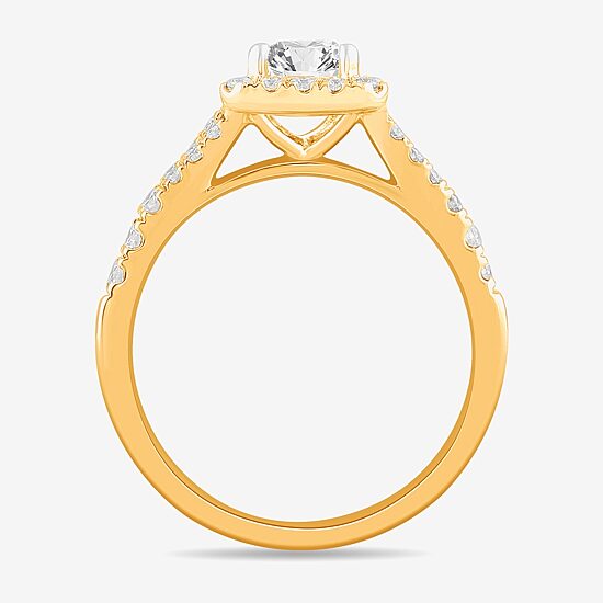 Signature By Modern Bride (G-H / Si1-Si2) Womens 1 3/8 CT. T.W. Lab Grown White Diamond 14K Gold Emerald Side Stone Engagement Ring
