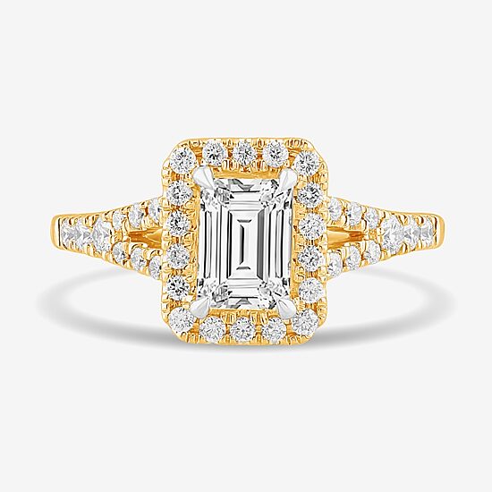 Signature By Modern Bride (G-H / Si1-Si2) Womens 1 3/8 CT. T.W. Lab Grown White Diamond 14K Gold Emerald Side Stone Engagement Ring