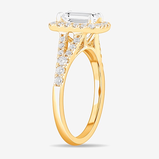 Signature By Modern Bride (G-H / Si1-Si2) Womens 1 3/8 CT. T.W. Lab Grown White Diamond 14K Gold Emerald Side Stone Engagement Ring
