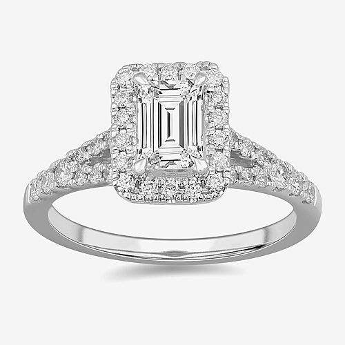 Signature By Modern Bride (G-H / Si1-Si2) Womens 1 3/8 CT. T.W. Lab Grown White Diamond 14K Gold Emerald Side Stone Engagement Ring, 9, White