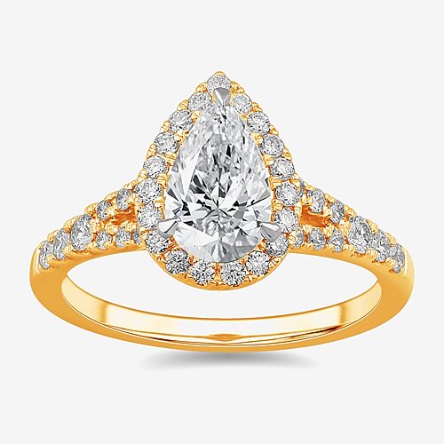 Signature By Modern Bride (G-H / Si1-Si2) Womens 1 3/8 CT. T.W. Lab Grown White Diamond 14K Gold Pear Side Stone Engagement Ring, 9, Yellow