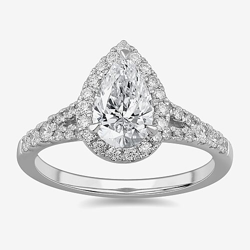 Signature By Modern Bride (G-H / Si1-Si2) Womens 1 3/8 CT. T.W. Lab Grown White Diamond 14K Gold Pear Side Stone Engagement Ring, 9, White