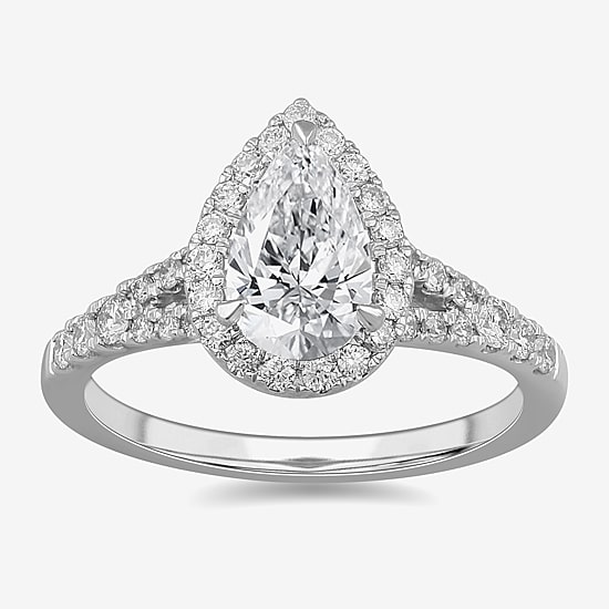 Signature By Modern Bride (G-H / Si1-Si2) Womens 1 3/8 CT. T.W. Lab Grown White Diamond 14K Gold Pear Side Stone Engagement Ring