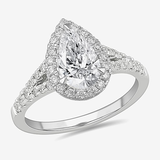 Signature By Modern Bride (G-H / Si1-Si2) Womens 1 3/8 CT. T.W. Lab Grown White Diamond 14K Gold Pear Side Stone Engagement Ring