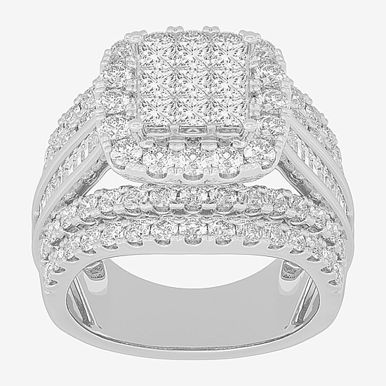 Womens 3 CT.T.W. Natural Diamond 10K Gold Cushion Side Stone Engagement Ring