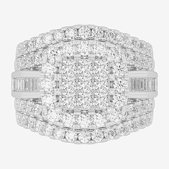 Womens 3 CT.T.W. Natural Diamond 10K Gold Cushion Side Stone Engagement Ring