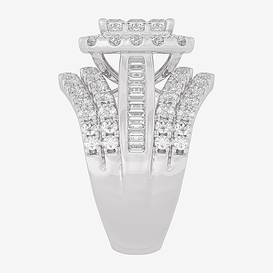 Womens 3 CT.T.W. Natural Diamond 10K Gold Cushion Side Stone Engagement Ring