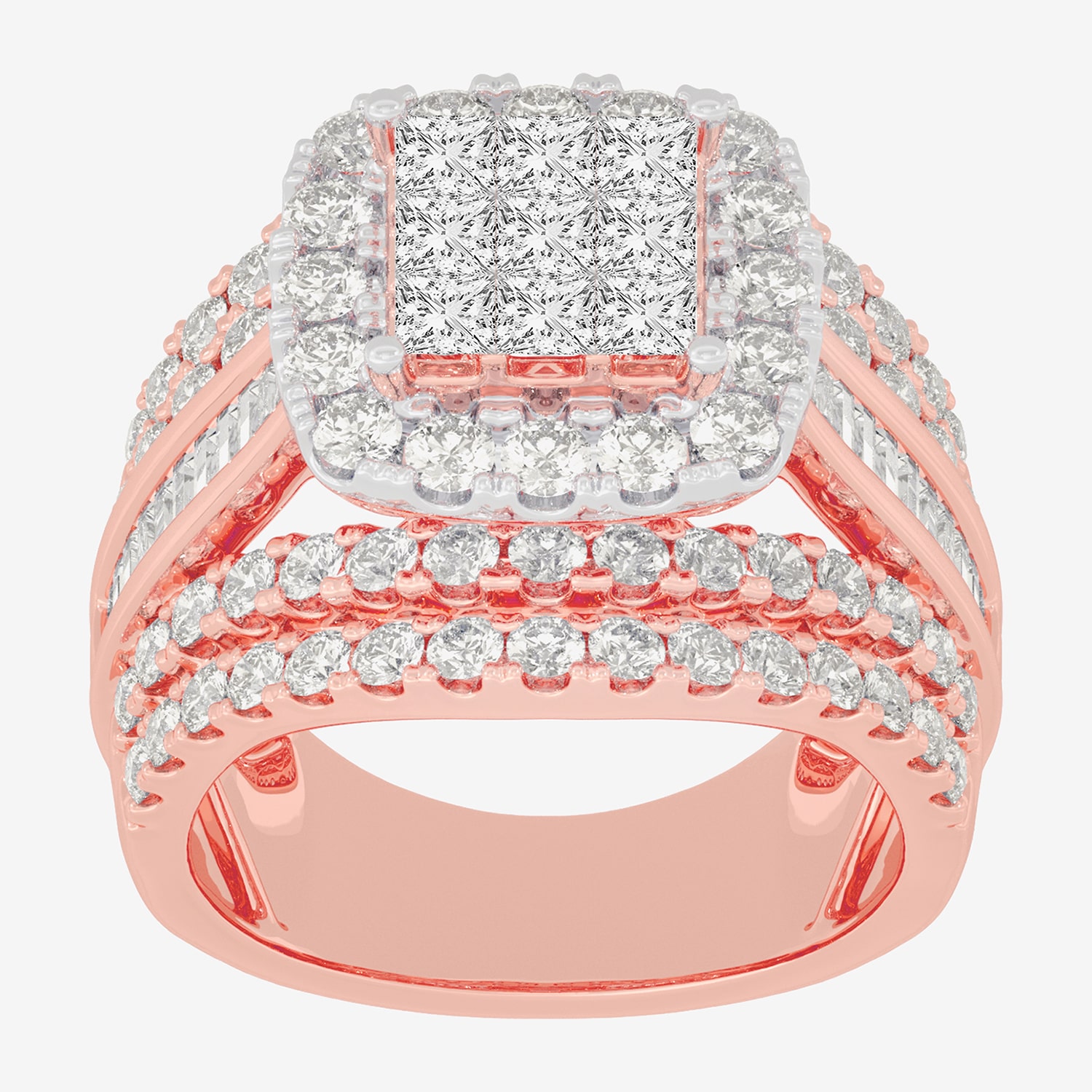 Womens 3 CT.T.W. Natural Diamond 10K Gold Cushion Side Stone Engagement Ring