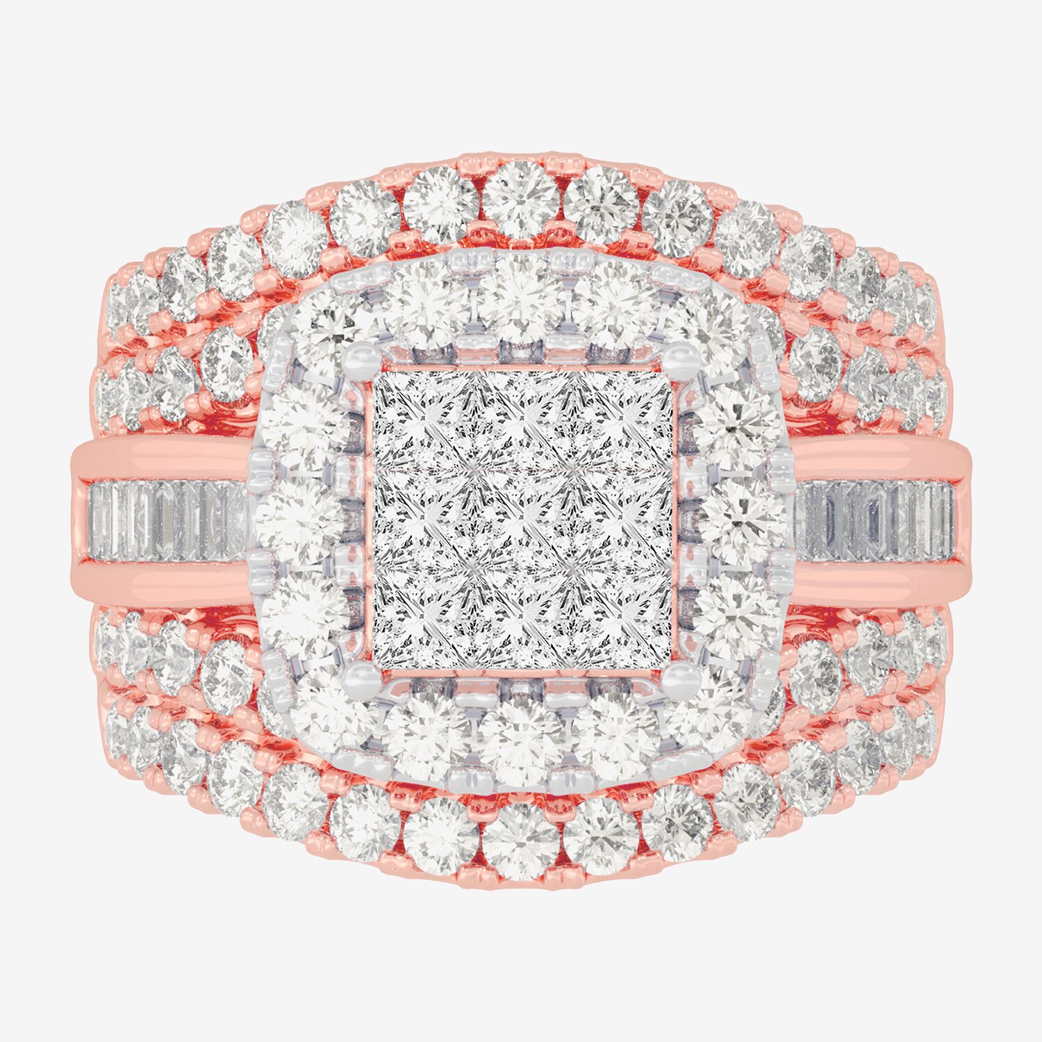 Womens 3 CT.T.W. Natural Diamond 10K Gold Cushion Side Stone Engagement Ring