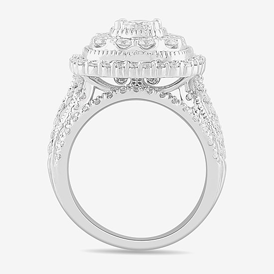 (G-H / Si1-Si2) Womens 2 CT. T.W. Lab Grown White Diamond 10K Gold Cushion Side Stone Bridal Set