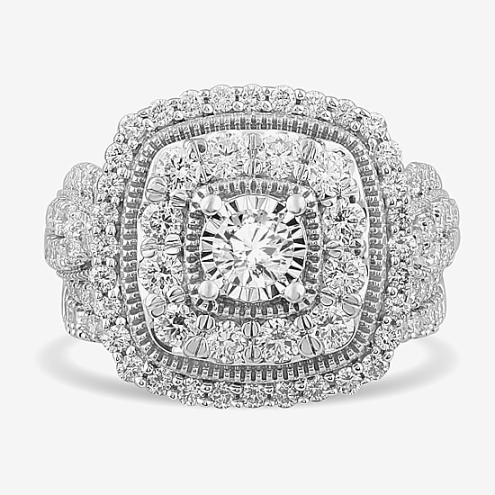 (G-H / Si1-Si2) Womens 2 CT. T.W. Lab Grown White Diamond 10K Gold Cushion Side Stone Bridal Set