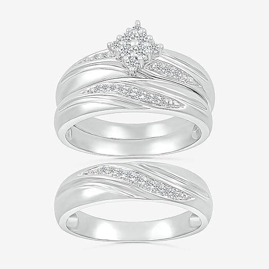 4.65mm Unisex Adult 1/4 CT. T.W. Natural White Diamond 10K Gold Marquise Side Stone Wedding Ring Set