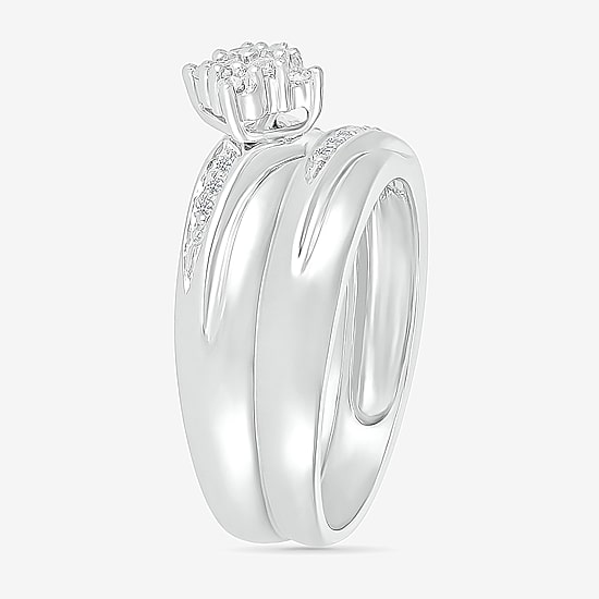 4.65mm Unisex Adult 1/4 CT. T.W. Natural White Diamond 10K Gold Marquise Side Stone Wedding Ring Set