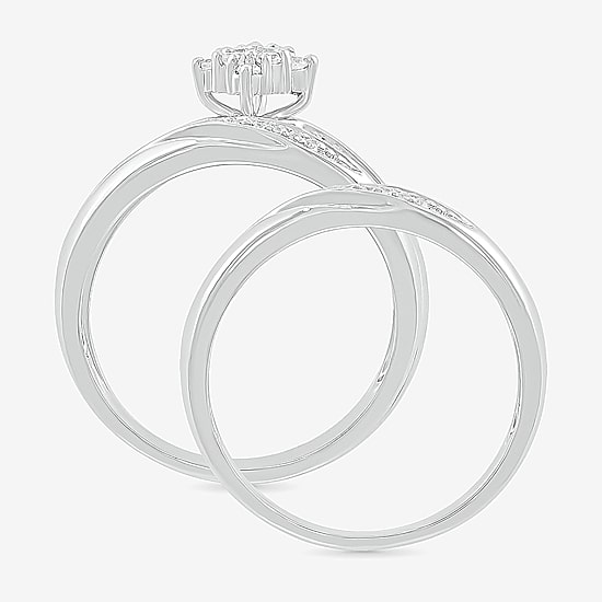 4.65mm Unisex Adult 1/4 CT. T.W. Natural White Diamond 10K Gold Marquise Side Stone Wedding Ring Set