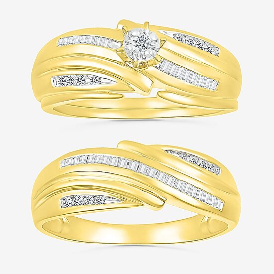 4.80mm Unisex Adult 1/3 CT. T.W. Natural White Diamond 10K Gold Round Side Stone Wedding Ring Set