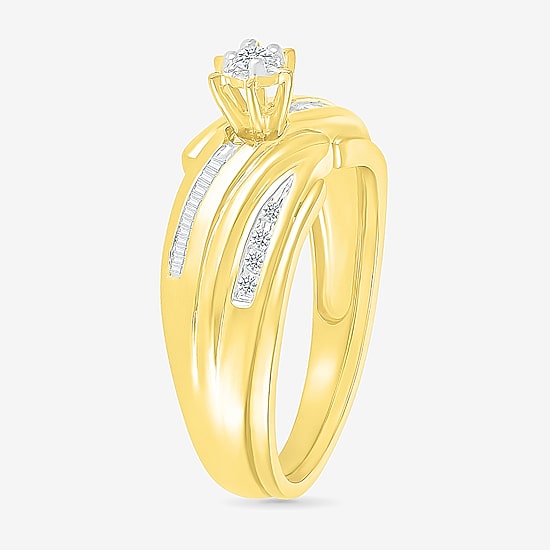 4.80mm Unisex Adult 1/3 CT. T.W. Natural White Diamond 10K Gold Round Side Stone Wedding Ring Set