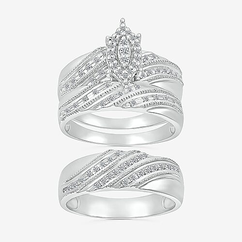 5.20mm Unisex Adult 1/3 CT. T.W. Natural White Diamond 10K Gold Marquise Halo Side Stone Ring Set, 7, White