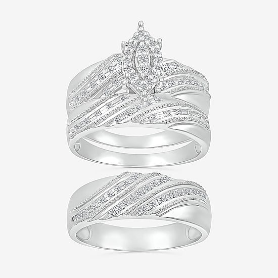 5.20mm Unisex Adult 1/3 CT. T.W. Natural White Diamond 10K Gold Marquise Halo Side Stone Ring Set
