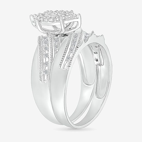 5.20mm Unisex Adult 1/3 CT. T.W. Natural White Diamond 10K Gold Marquise Halo Side Stone Ring Set