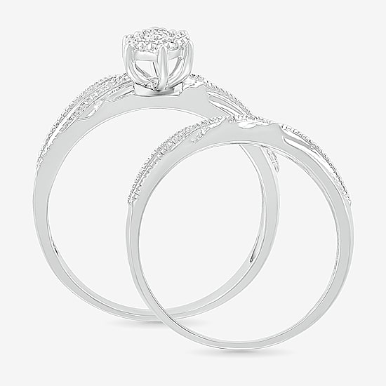 5.20mm Unisex Adult 1/3 CT. T.W. Natural White Diamond 10K Gold Marquise Halo Side Stone Ring Set