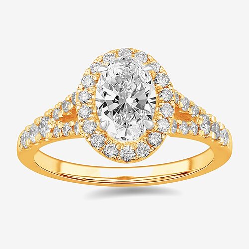 Signature By Modern Bride (G-H / Si1-Si2) Womens 1 3/8 CT. T.W. Lab Grown White Diamond 14K Gold Oval Side Stone Engagement Ring, 9, Yellow