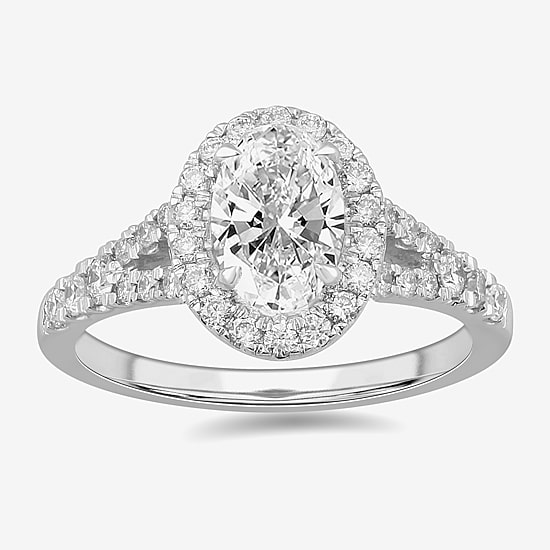 Signature By Modern Bride (G-H / Si1-Si2) Womens 1 3/8 CT. T.W. Lab Grown White Diamond 14K Gold Oval Side Stone Engagement Ring