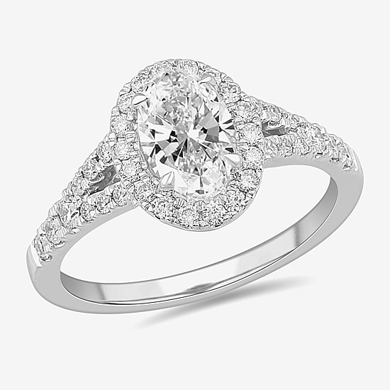 Signature By Modern Bride (G-H / Si1-Si2) Womens 1 3/8 CT. T.W. Lab Grown White Diamond 14K Gold Oval Side Stone Engagement Ring