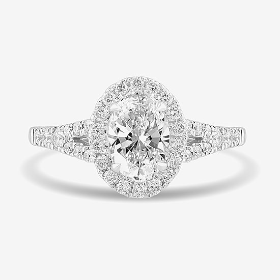 Signature By Modern Bride (G-H / Si1-Si2) Womens 1 3/8 CT. T.W. Lab Grown White Diamond 14K Gold Oval Side Stone Engagement Ring