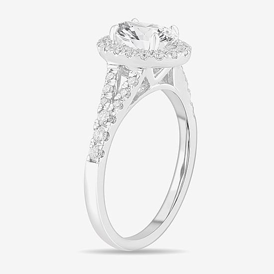 Signature By Modern Bride (G-H / Si1-Si2) Womens 1 3/8 CT. T.W. Lab Grown White Diamond 14K Gold Oval Side Stone Engagement Ring
