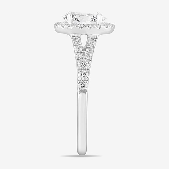 Signature By Modern Bride (G-H / Si1-Si2) Womens 1 3/8 CT. T.W. Lab Grown White Diamond 14K Gold Oval Side Stone Engagement Ring