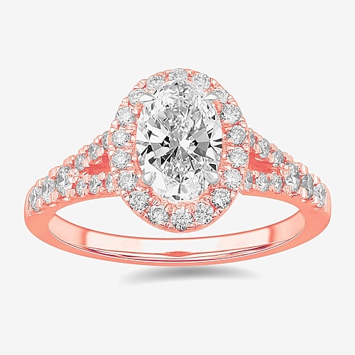Signature By Modern Bride (G-H / Si1-Si2) Womens 1 3/8 CT. T.W. Lab Grown White Diamond 14K Gold Oval Side Stone Engagement Ring, 9, Rose
