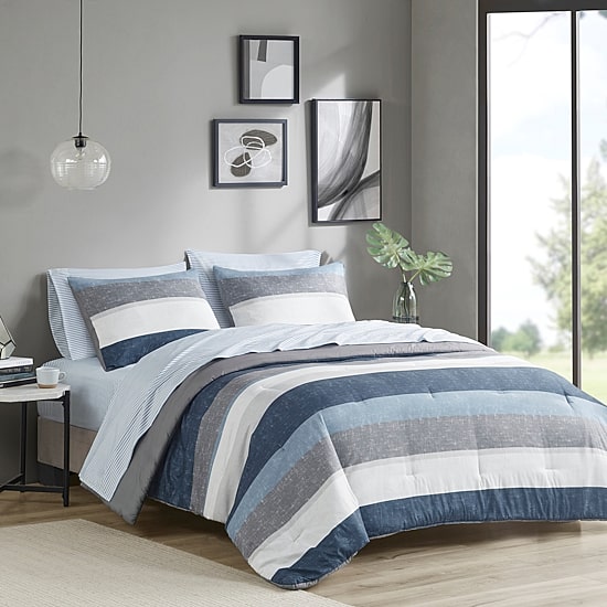 Madison Park Essentials Deacon Modern Stripe Comforter Set with Sheets