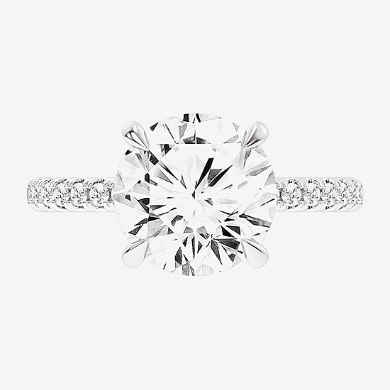 (G-H / Si1-Si2) Womens 4 1/4 CT. T.W. Lab Grown White Diamond 14K Gold Round Side Stone Engagement Ring