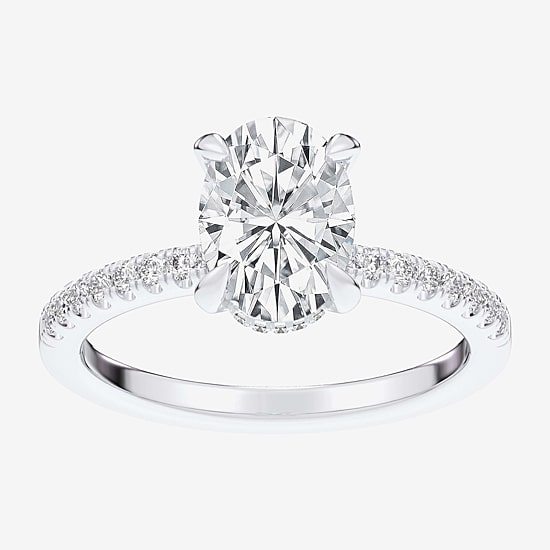 (G-H / Si1-Si2 Womens 4 1/4 CT. T.W. Lab Grown White Diamond 14K Gold Oval Side Stone Engagement Ring
