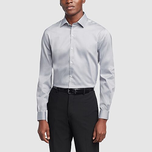 Van Heusen Ultra Flex Mens Slim Fit Wrinkle Free Long Sleeve Dress Shirt, 17-17.5 36-37, Gray