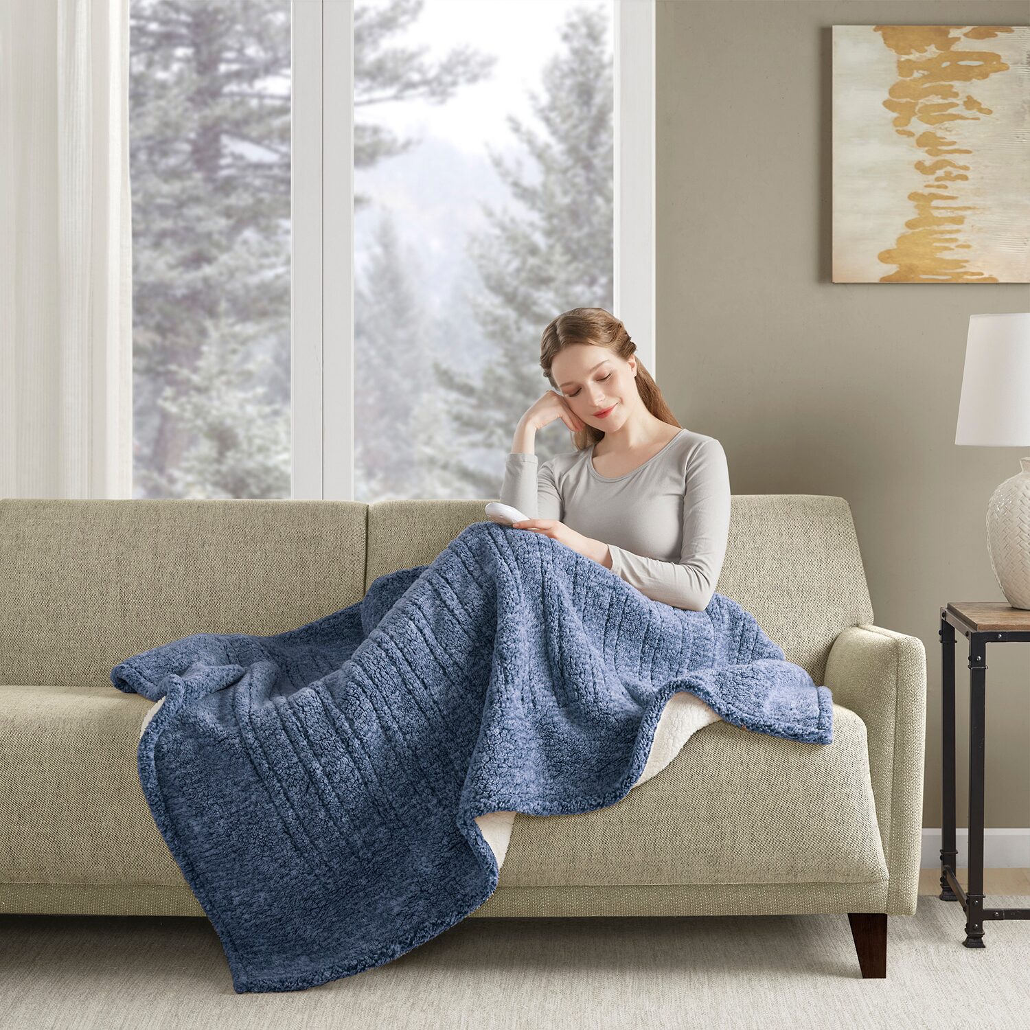 True North By Sleep Philosophy Marbled Sherpa Heated Washable Electric Midweight Throw