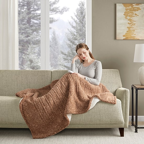 True North By Sleep Philosophy Marbled Sherpa Heated Washable Electric Midweight Throw