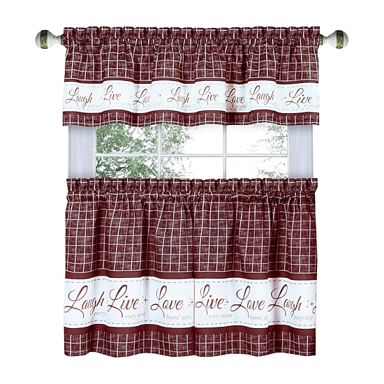 Achim Live; Love; Laugh 3-pc. Rod Pocket Kitchen Curtains & Drapes Window Set