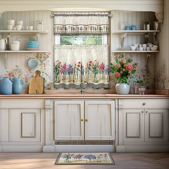 Achim Garden Blooms 3-pc. Rod Pocket Kitchen Curtains & Drapes Window Set