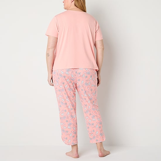 Liz Claiborne Womens V-Neck Short Sleeve 2-pc. Plus Pajama Set
