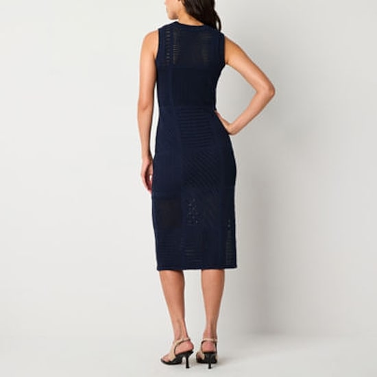 Worthington Womens Sleeveless Midi Sweater Dress