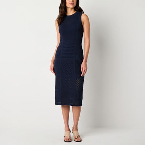 Worthington Womens Sleeveless Midi Sweater Dress