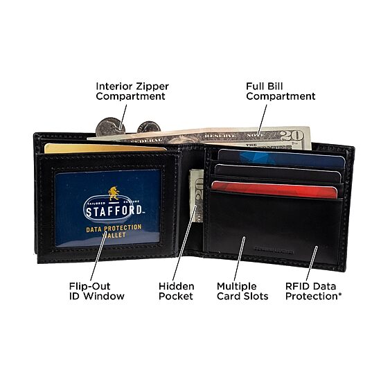 Stafford Mens Extra Capacity RFID Blocking Bifold Wallet