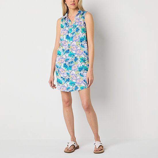 St. John's Bay Womens Sleeveless Floral Shift Dress