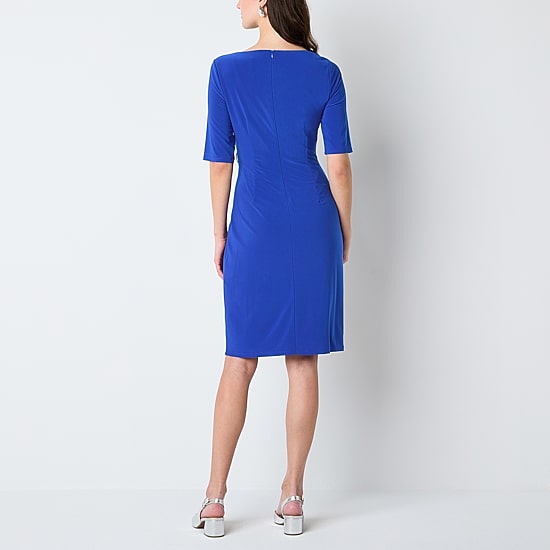 Jessica Howard Womens Boat Neck Elbow Sleeve Sheath Dress