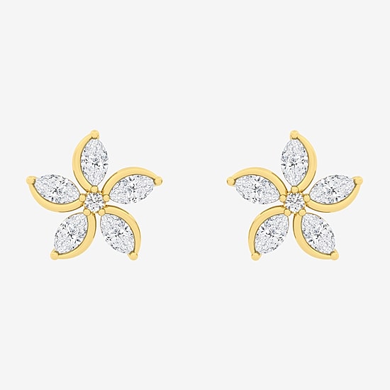 Diamond Blossom (F / Vs2) 1 CT. T.W. Lab Grown White Diamond 10K Gold 11.8mm Flower Stud Earrings