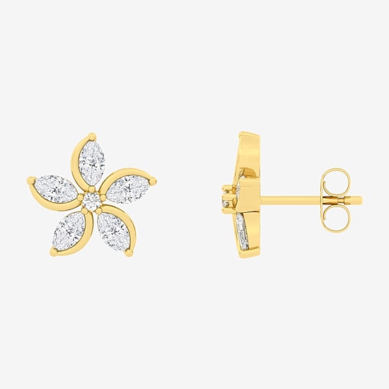 Diamond Blossom (F / Vs2) 1 CT. T.W. Lab Grown White Diamond 10K Gold 11.8mm Flower Stud Earrings
