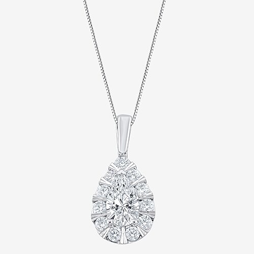 (F / Vs2) Womens 1 CT. T.W. Lab Grown White Diamond 10K Gold Pear 18 Inch Pendant Necklace, One Size, White