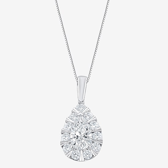 (F / Vs2) Womens 1 CT. T.W. Lab Grown White Diamond 10K Gold Pear 18 Inch Pendant Necklace